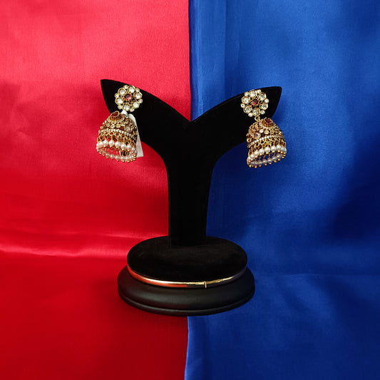 Beautiful Victorian Jhumki In Red Stone