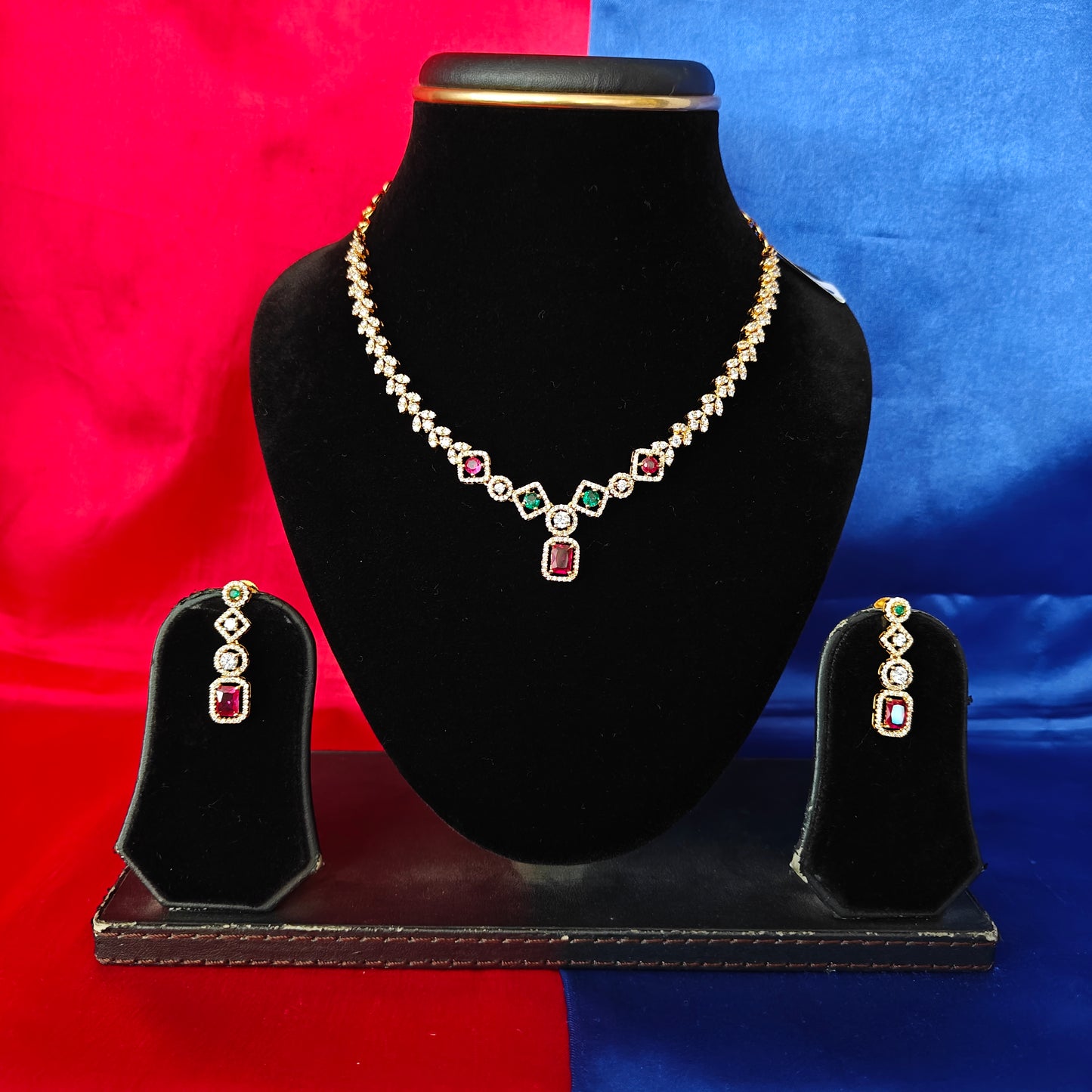 Beautiful CZ Short Necklace In Multi Colour Stone