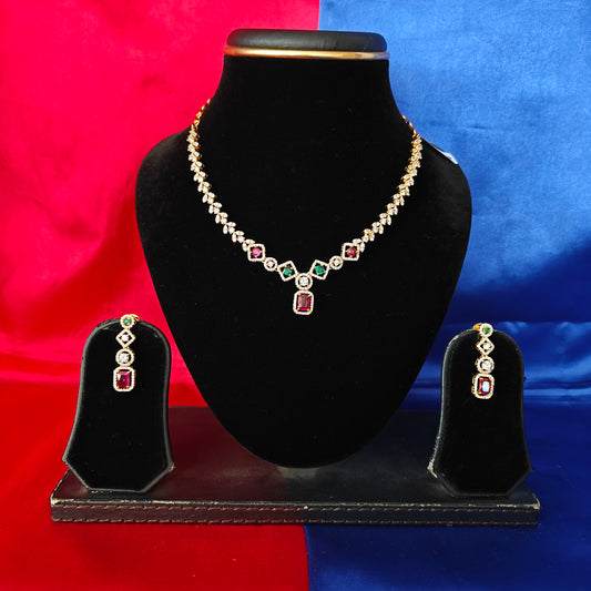 Beautiful CZ Short Necklace In Multi Colour Stone