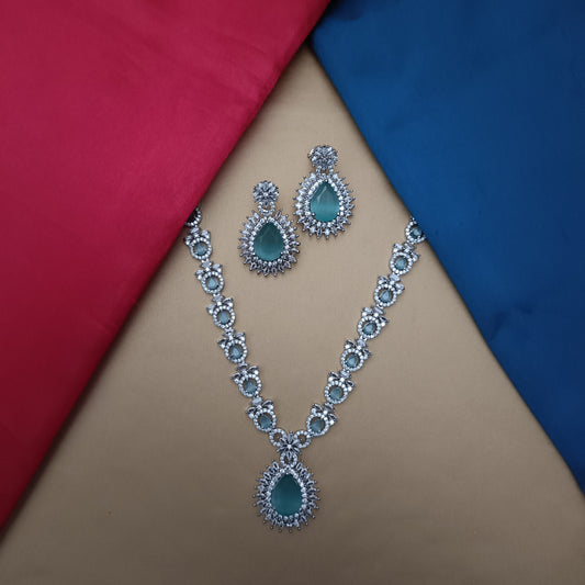 Elegant AD Short Necklace In Pista Green Stone