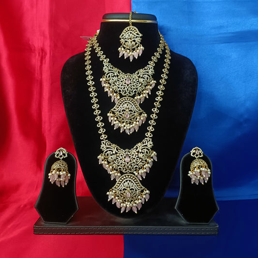 Elegant Victorian Combo Set In Baby Pink Beads
