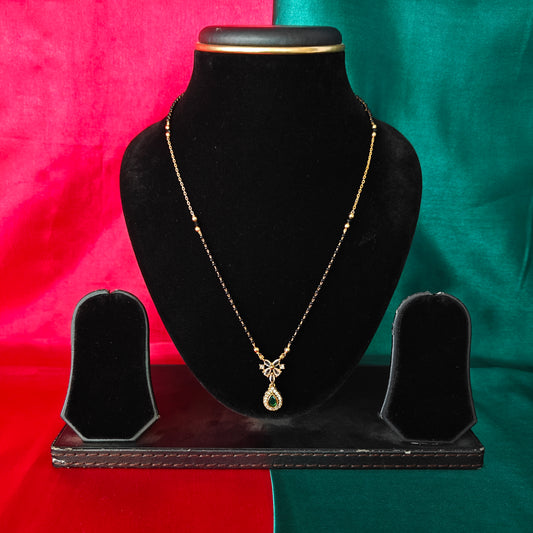 Beautiful Simple Black Beads Short In Green Stone Stone