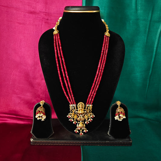 Beautiful Maroon Coloured Honex Necklace With Laxmi Idol - Ambica Wedding Mall