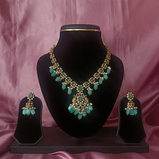 Elegant Pista Green Beads Short Necklace