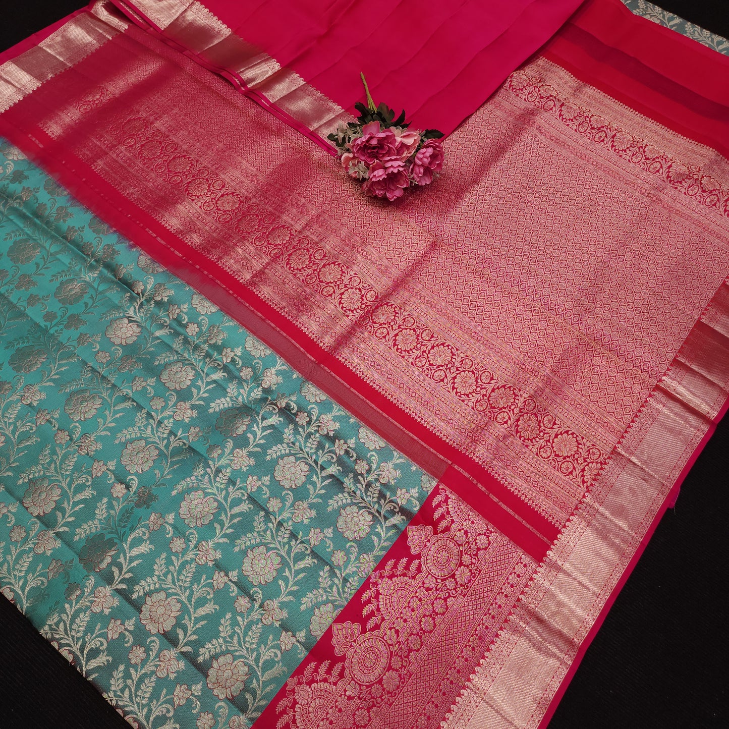 Handloom Pure Resham German Silver Zari Kanchi Pattu Saree