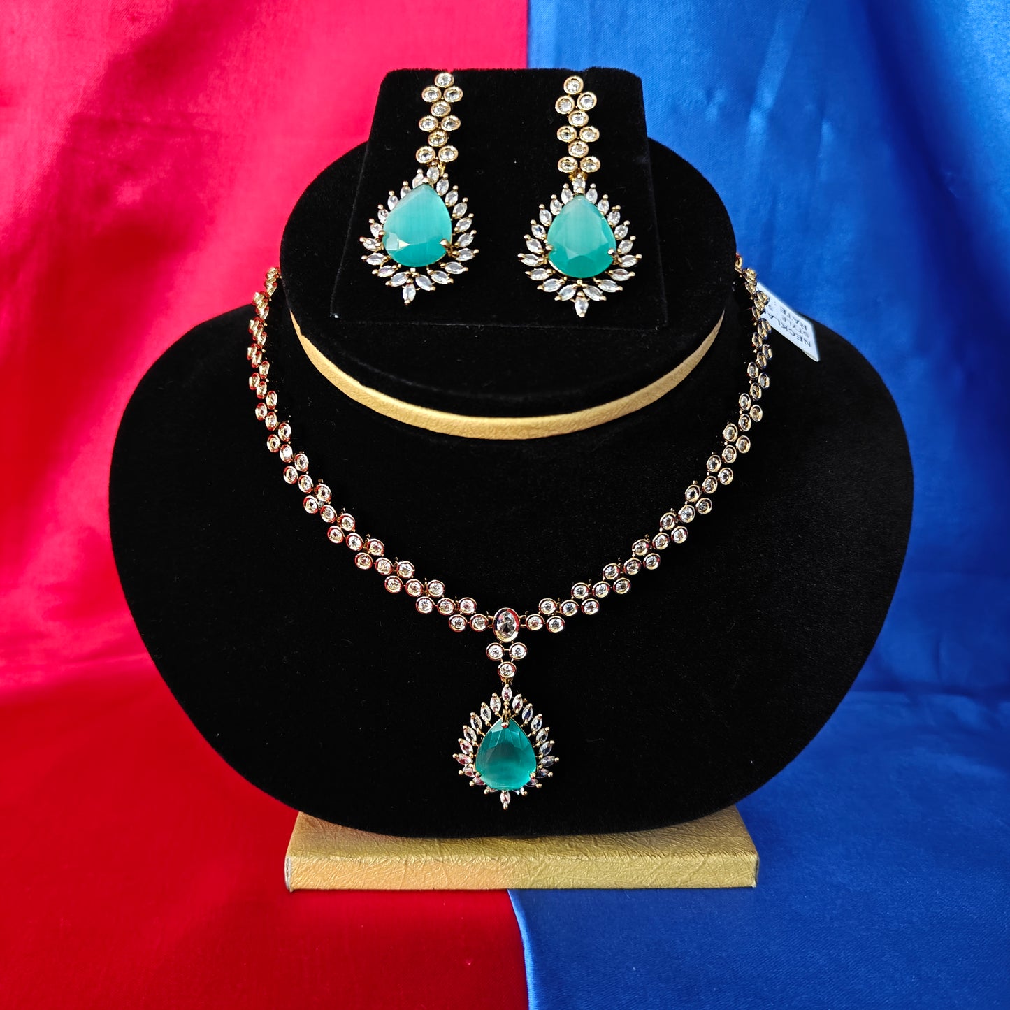 Beautiful Mini Haaram In Pista Green Stone