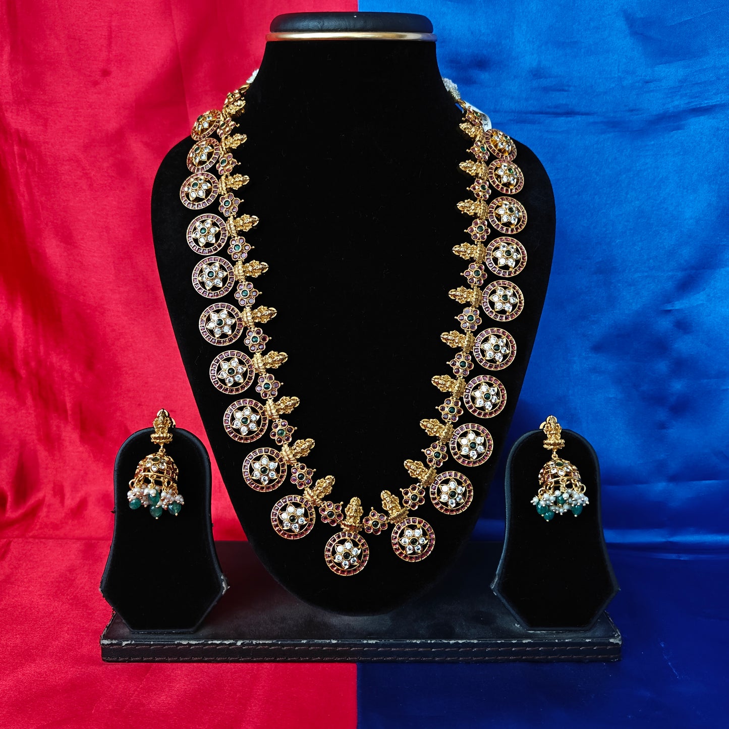 Beautiful Jadau Bottumala Long Necklace With Laxmi Idol