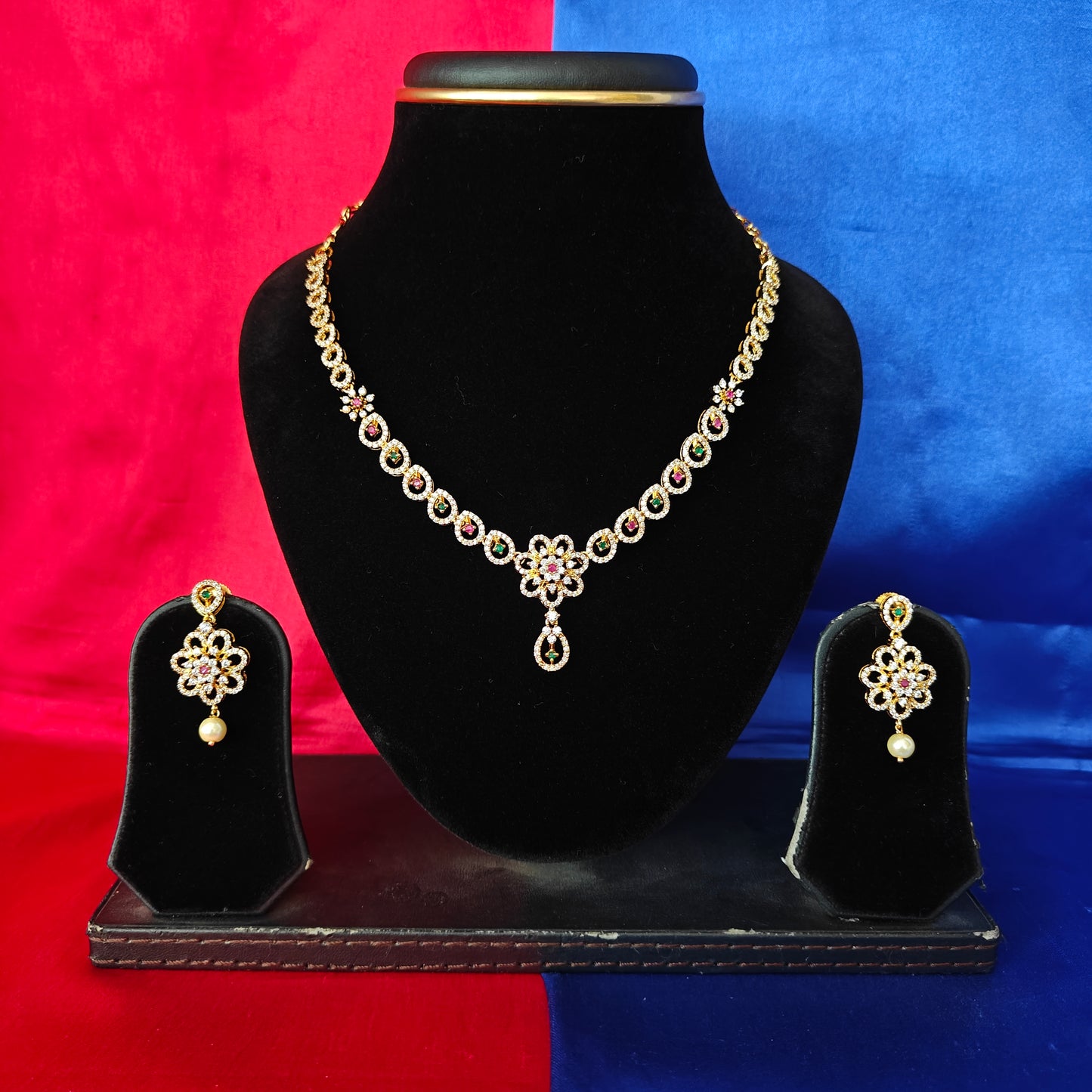 Beautiful CZ Short Necklace In Multi Colour Stone