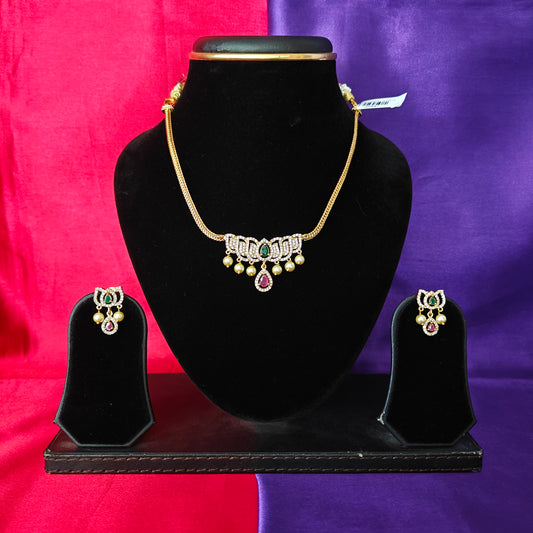 Beautiful Simple Non Necklace In Multi Colour Stone