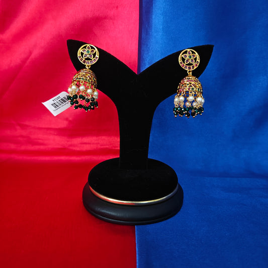 Beautiful Nakshi Jhumki In Green Crystal