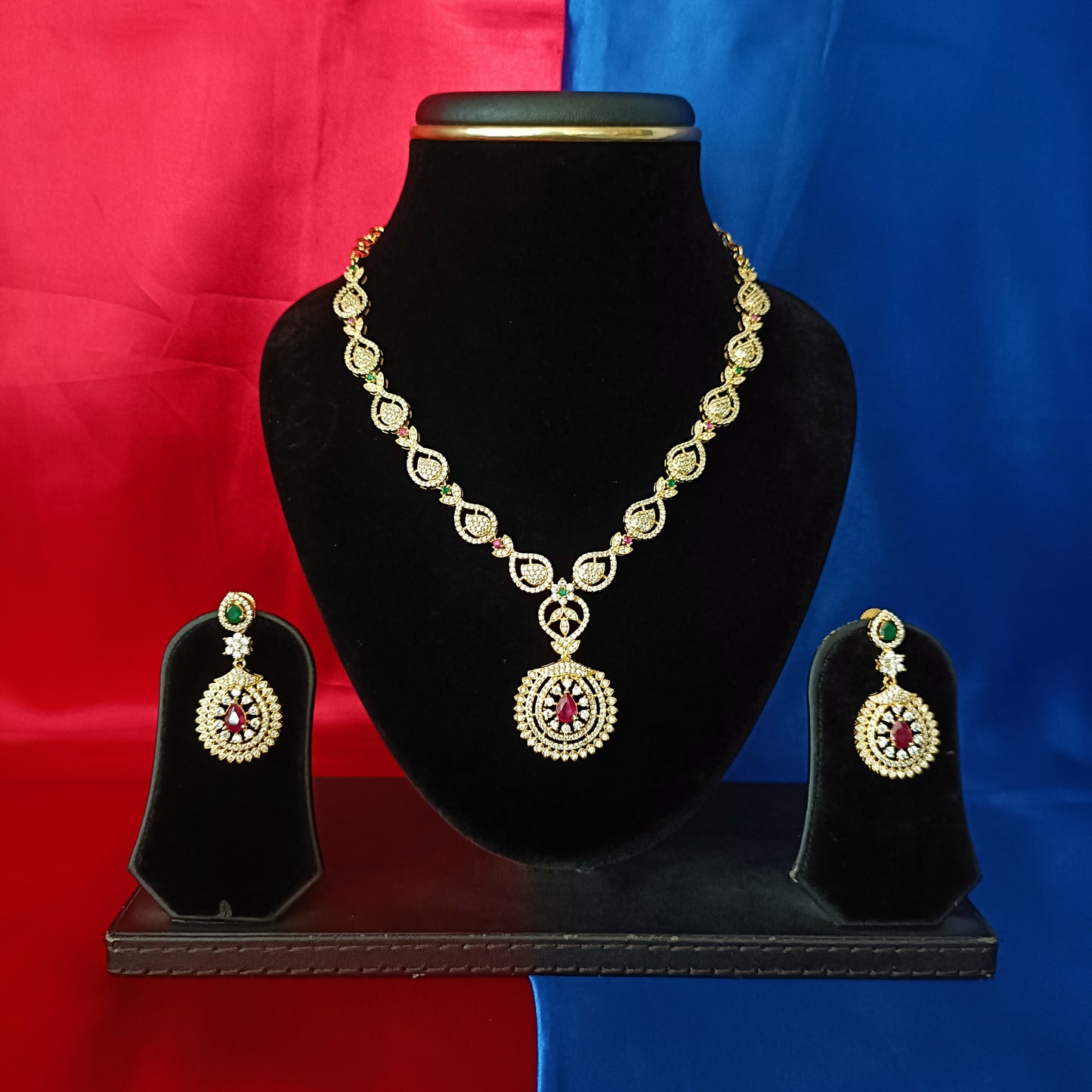 Beautiful CZ Short Necklace In Ruby Stone