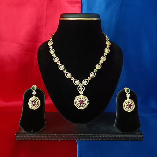 Beautiful CZ Short Necklace In Ruby Stone