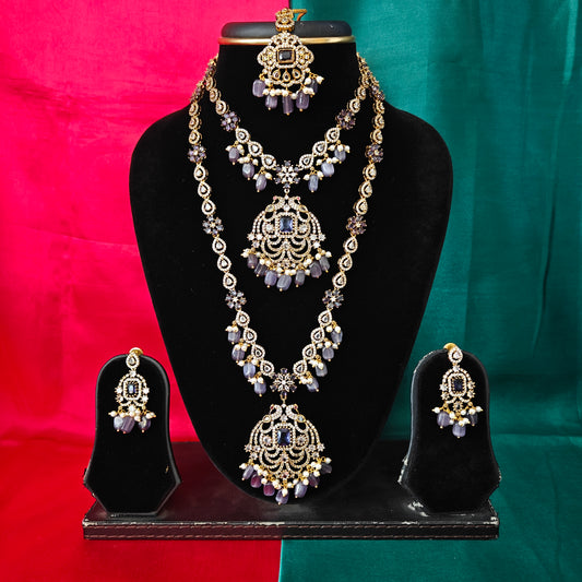 Beautiful Victorian Combo Set In Purple Beads