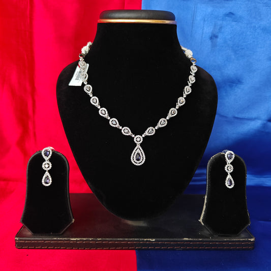 Elegant AD Short Necklace In Purple Coloured Stone