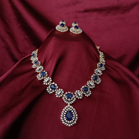 Stylish Navy Blue Stone Short Necklace