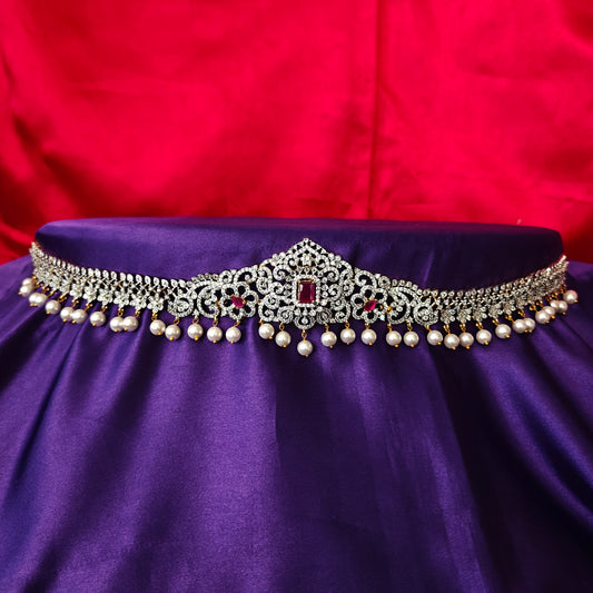 Beautiful GJ Chain Type Vaddanam In Ruby Stone