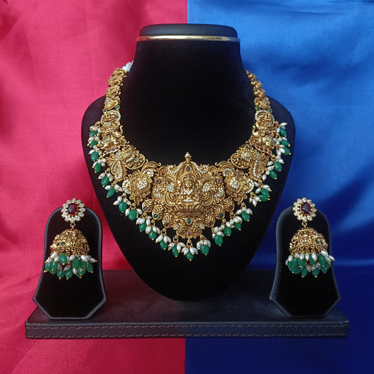 Beautiful Nakshi Bridal Short Necklace With Laxmi Idol