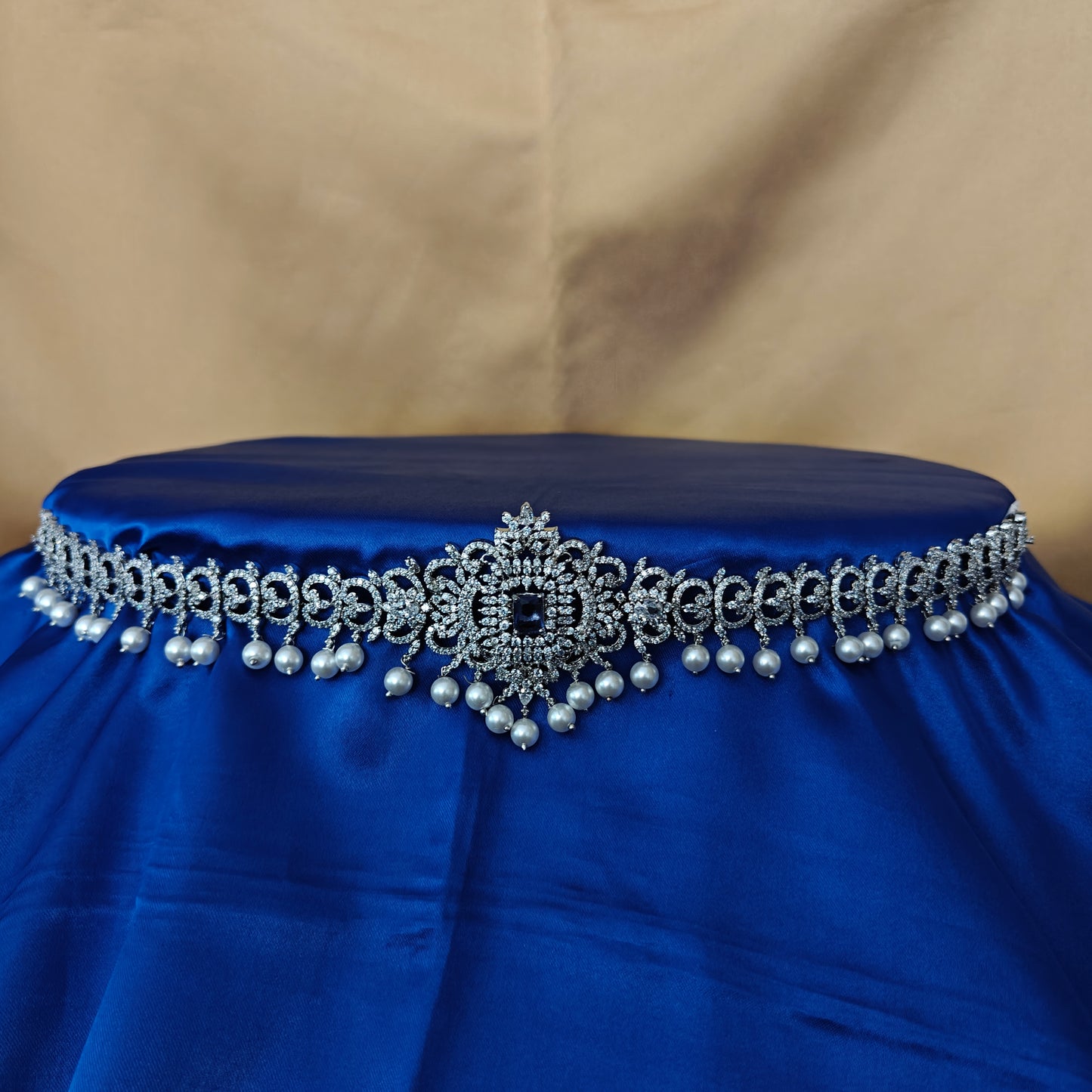 Beautiful Silver Chain Type Vaddanam In Purple Stone