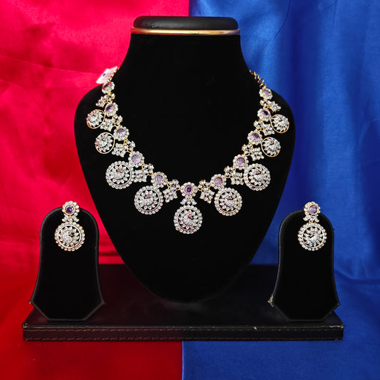 Beautiful GJ Bottu Mala Short Necklace In Purple Stone