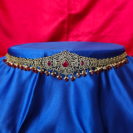 Beautiful Victorian Chain Type Vaddanam In Maroon Beads