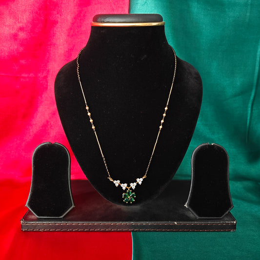 Beautiful Simple Black Beads Short In Green Stone