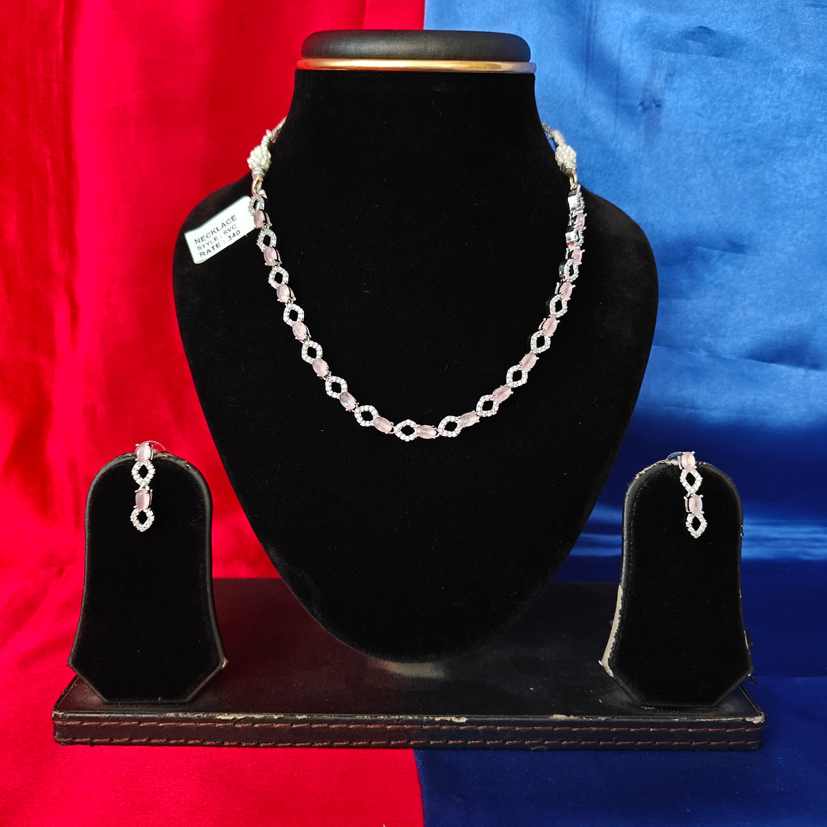 Elegant AD Short Necklace In Baby Pink Coloured Stone
