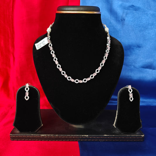 Elegant AD Short Necklace In Baby Pink Coloured Stone