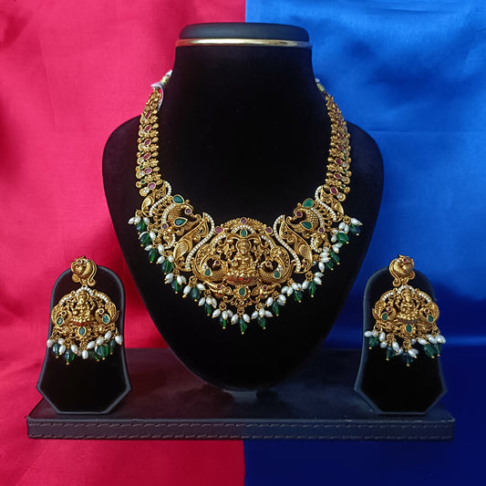 Beautiful Nakshi Short Necklace With Laxmi Idol