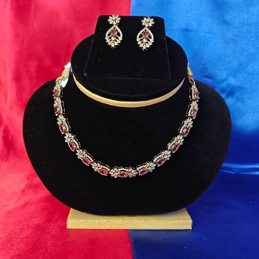 Beautiful Mini Haaram In Maroon Stone