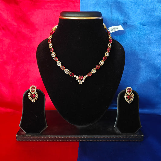 Beautiful Mini Haaram In Maroon Stone
