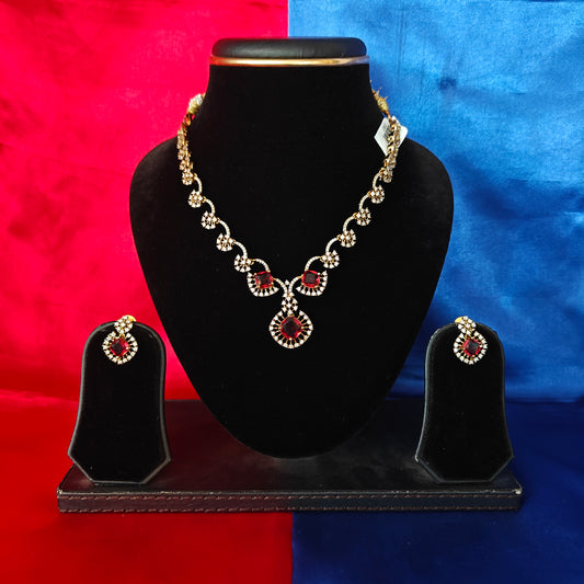 Beautiful Mini Haaram In Maroon Stone
