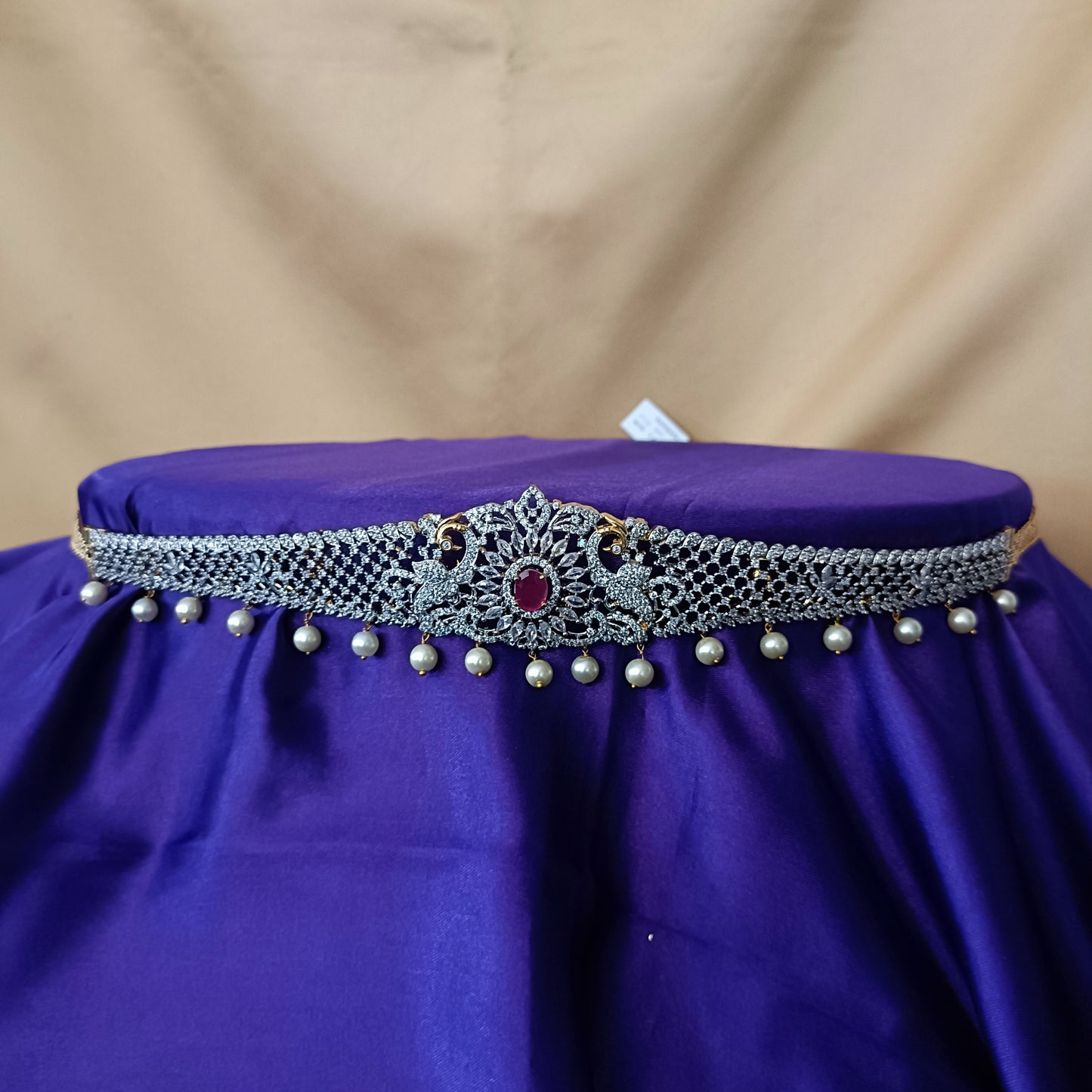 Elegant GJ Chain Type Vaddanam In Ruby Stone