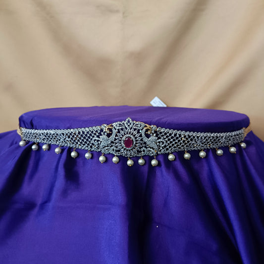 Elegant GJ Chain Type Vaddanam In Ruby Stone