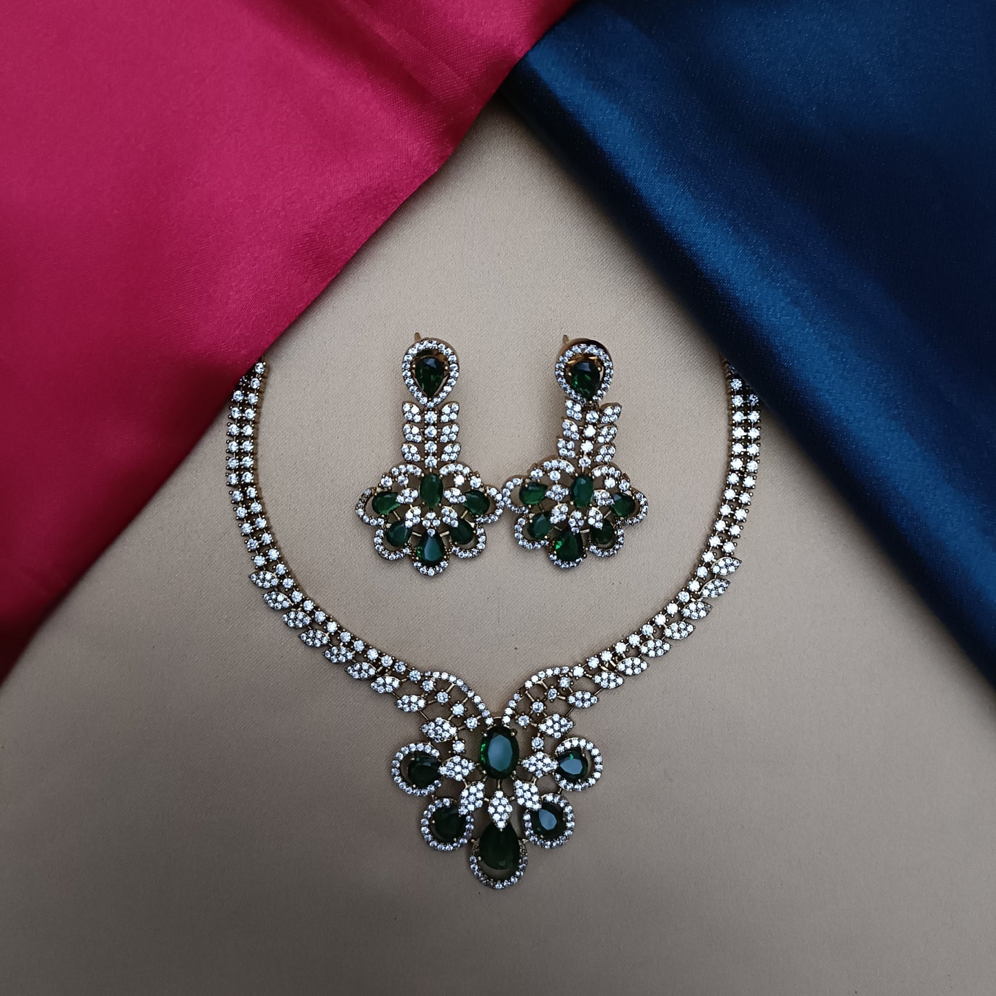 Elegant Victorian Mini Haaram In Green Stone