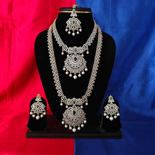 Elegant Victorian Combo Set In Green Stone - Ambica Wedding Mall
