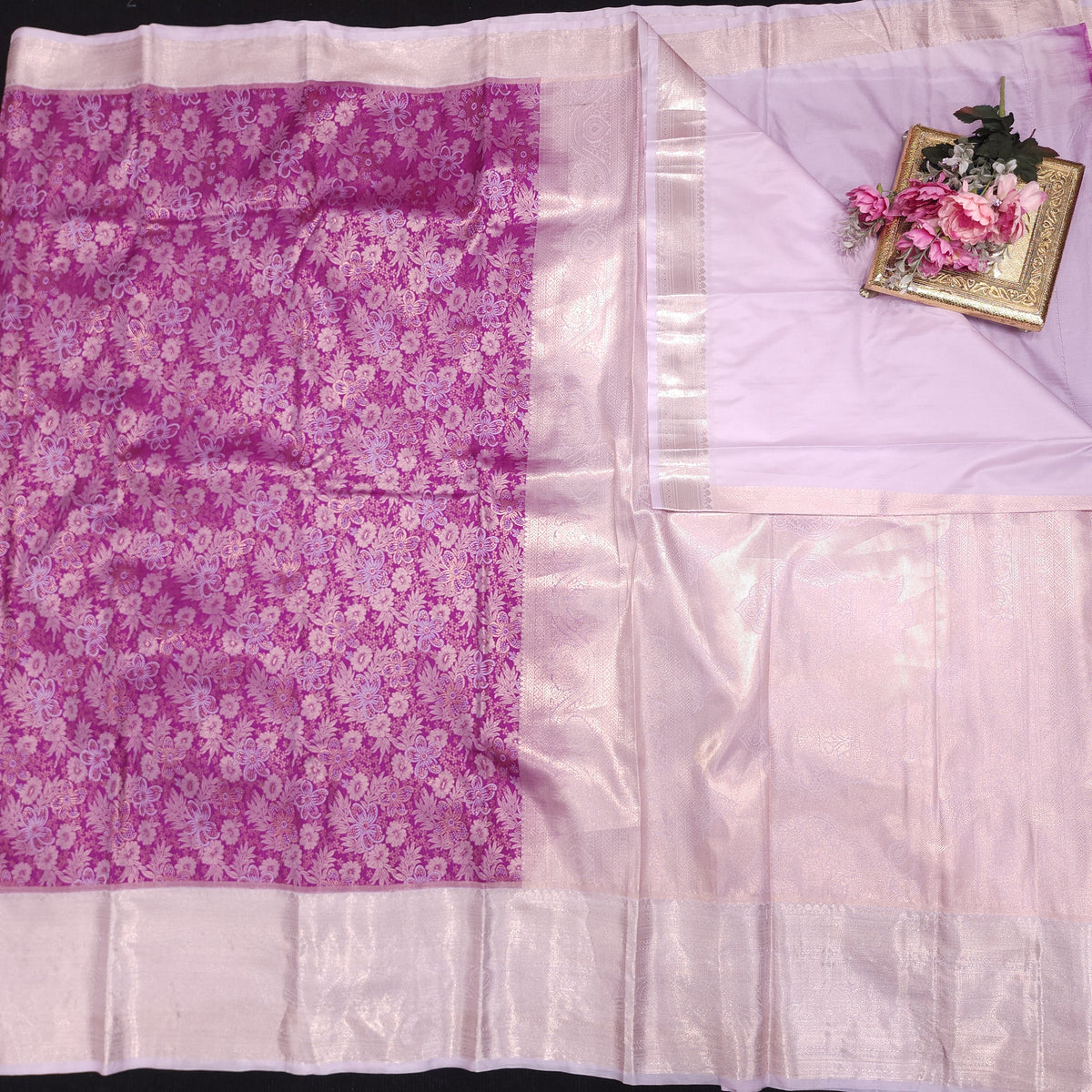 Resham Kanchi Pattu Contrast Border Saree
