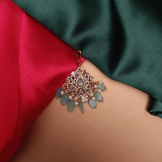 Beautiful Victorian Tika In Pista Green Beads
