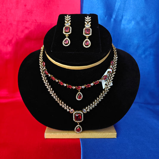 Beautiful Layered Mini Haaram In Red Stone