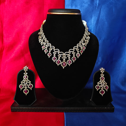 Elegant Victorian Short Necklace In Ruby Stone