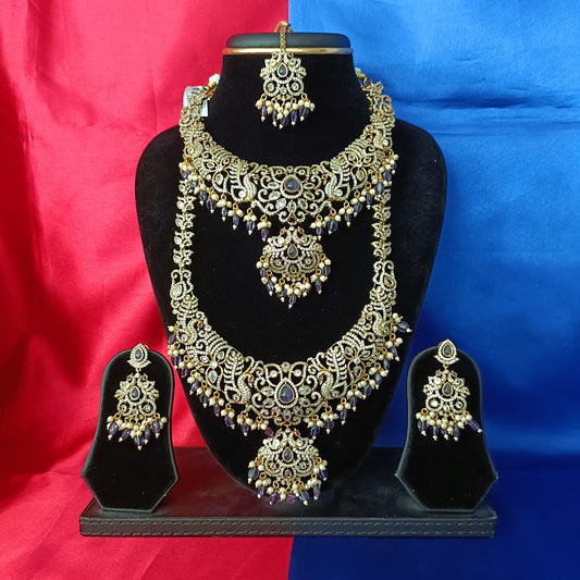 Elegant Victorian Bridal Combo Set In Purple Beads