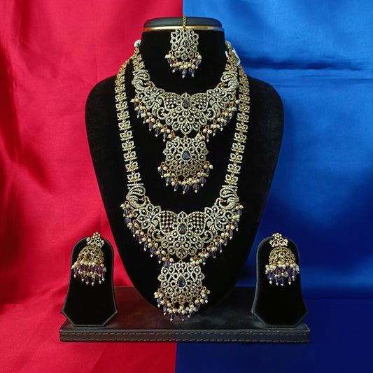 Elegant Victorian Bridal Combo Set In Purple Beads