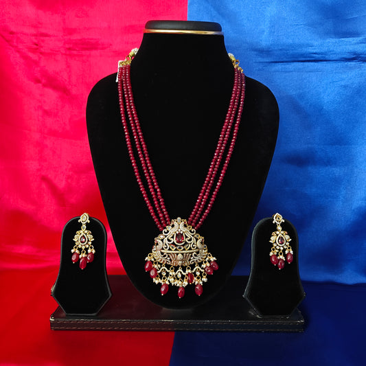 Beautiful Honex Necklace In Maroon Colour