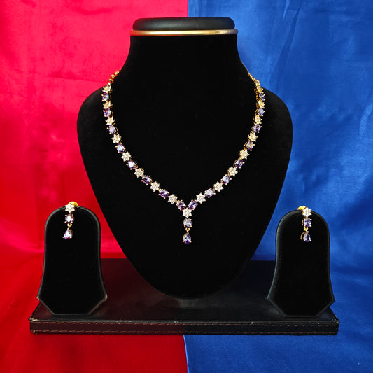 Beautiful CZ Short Necklace In Lavender Stone