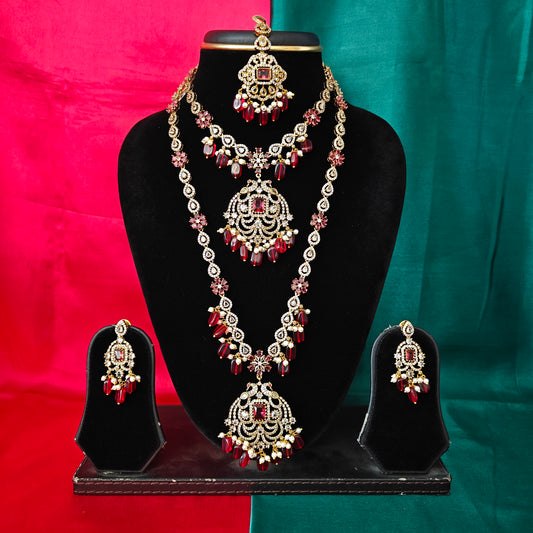 Beautiful Victorian Combo Set In Maroon Beads