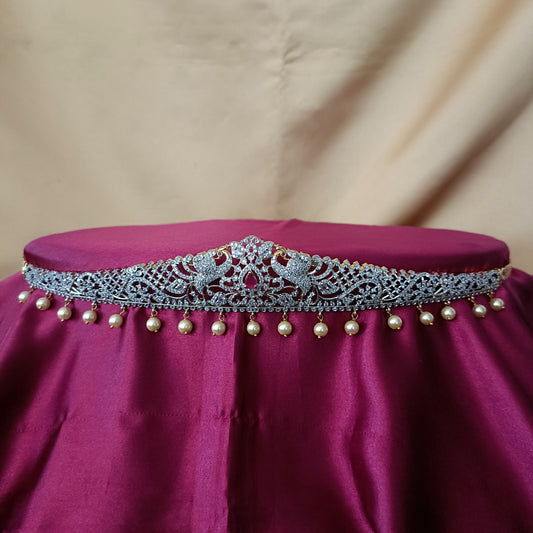 Elegant GJ Chain Type Vaddanam In Ruby Stone