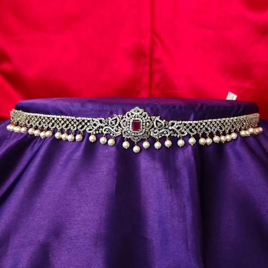 Beautiful GJ Chain Type Vaddanam In Ruby Stone