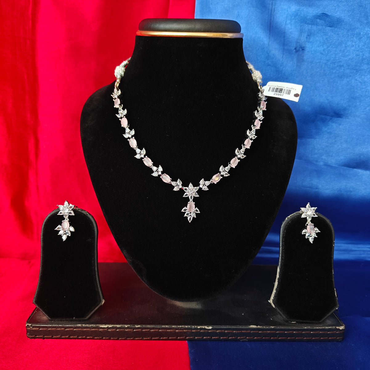 Elegant AD Short Necklace In Baby Pink Coloured Stone
