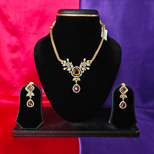 Beautiful Simple Non Necklace In Maroon Stone