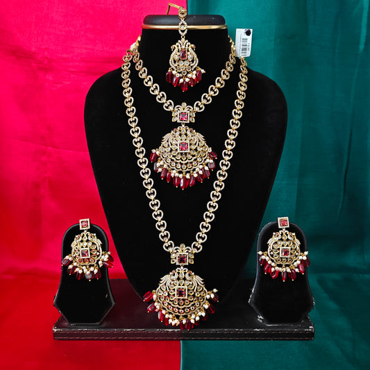Beautiful Victorian Combo Set In Maroon Beads