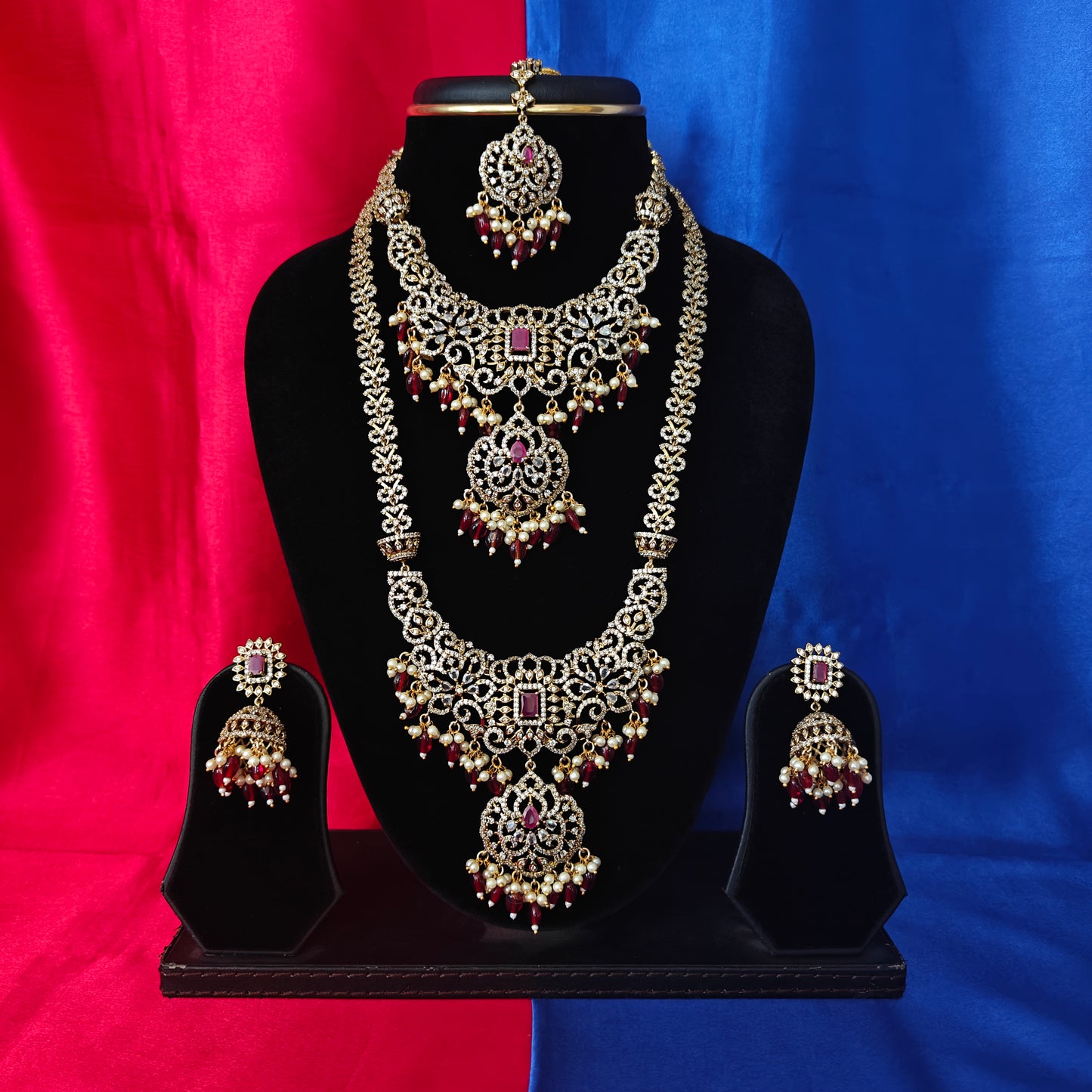 Elegant Victorian Combo Set In Maroon Beads